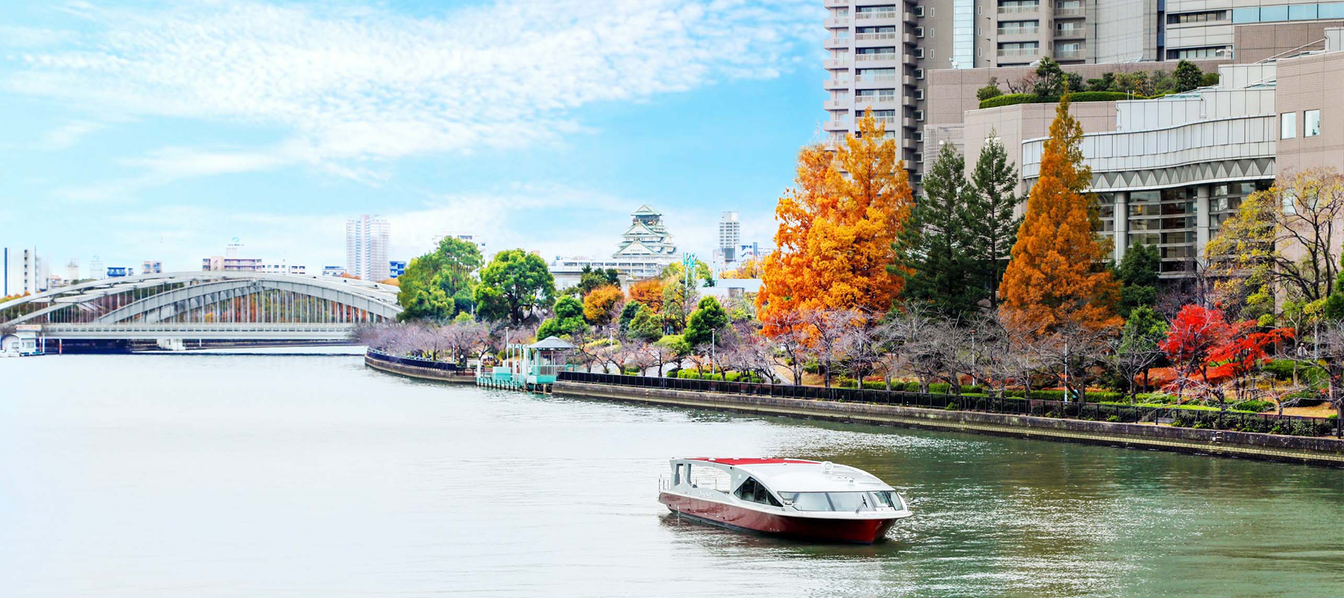 クルーズ船が大川を進む様子